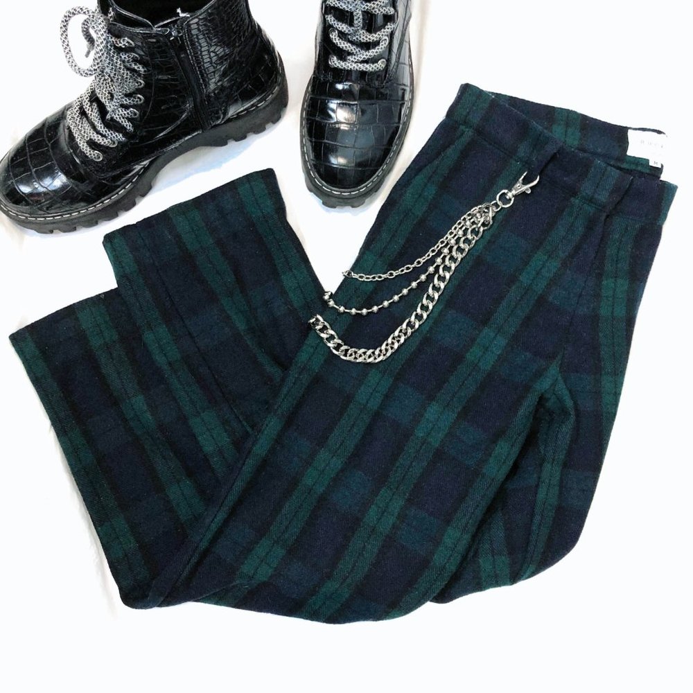 navy + green plaid cropped tartan trouser